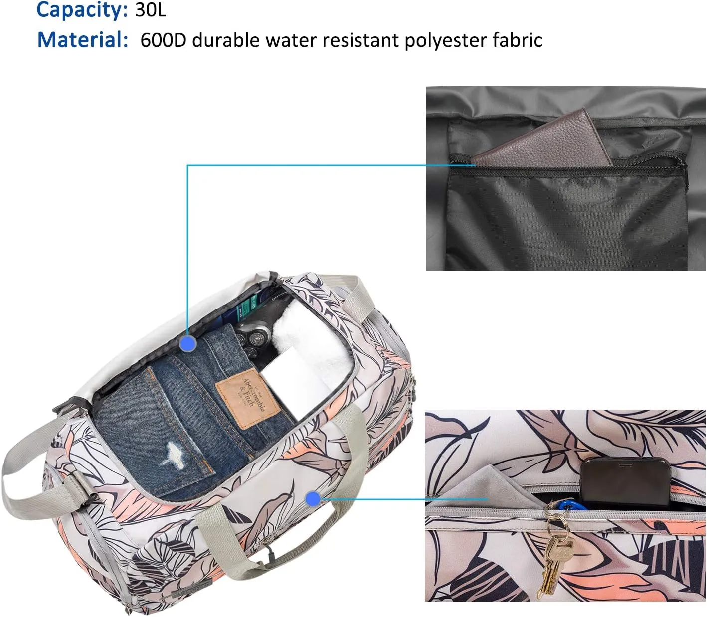 Water Resistant Sports Gym Travel Weekender Duffel Bag with Shoe Compartment