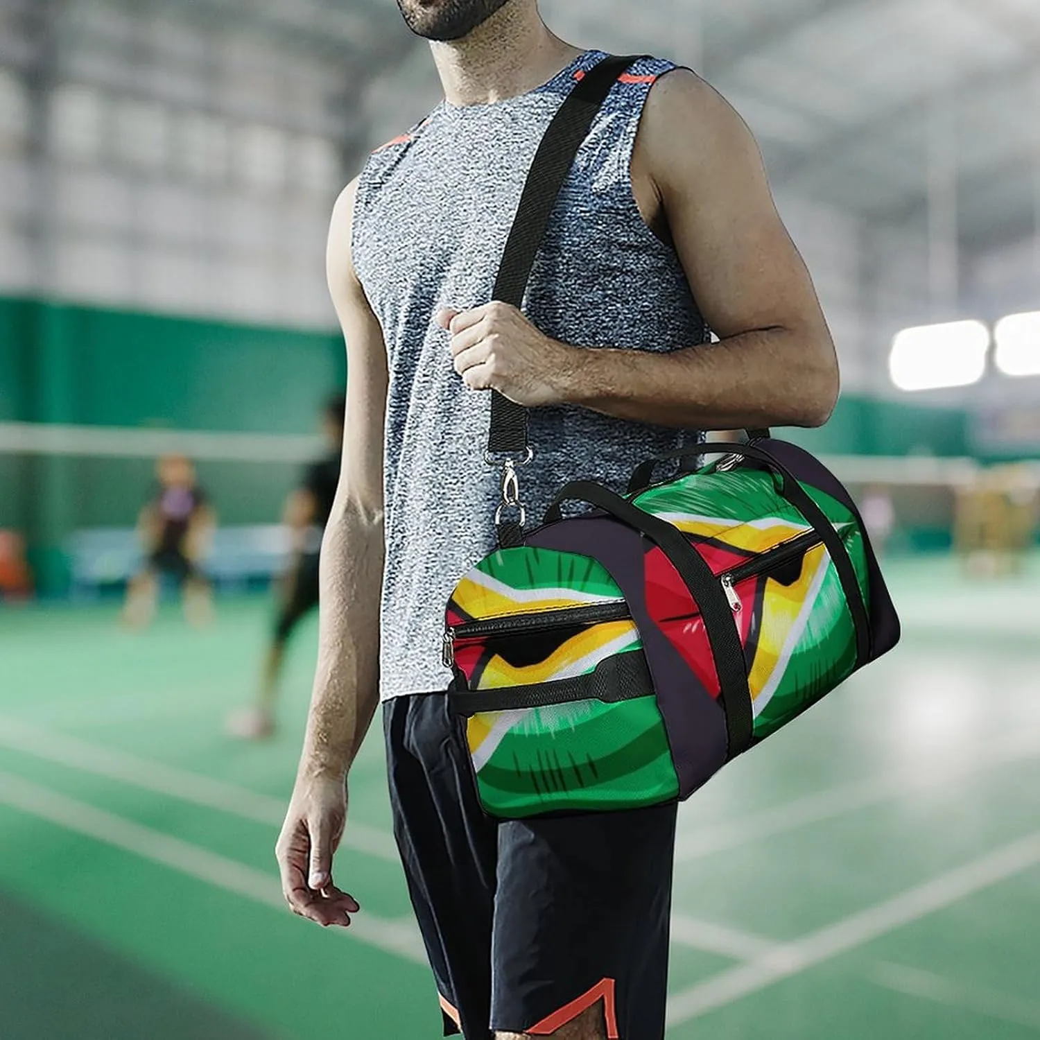 Waterproof Guyana Flag Lips Duffel Bag with Shoe Compartment Lightweight Travel Gym Bag