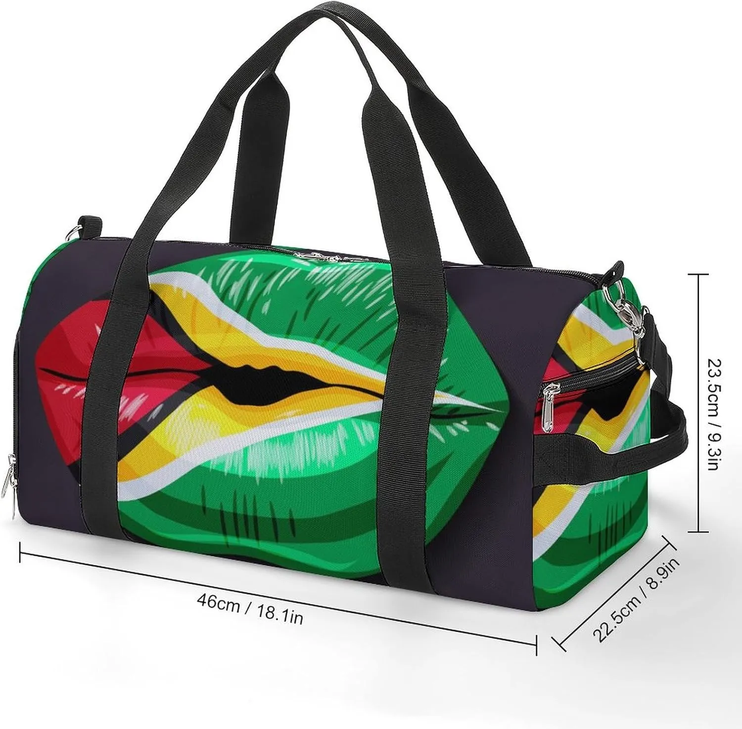 Waterproof Guyana Flag Lips Duffel Bag with Shoe Compartment Lightweight Travel Gym Bag