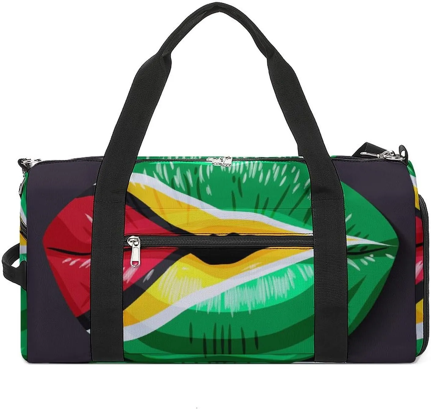 Waterproof Guyana Flag Lips Duffel Bag with Shoe Compartment Lightweight Travel Gym Bag