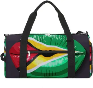 Waterproof Guyana Flag Lips Duffel Bag with Shoe Compartment Lightweight Travel Gym Bag