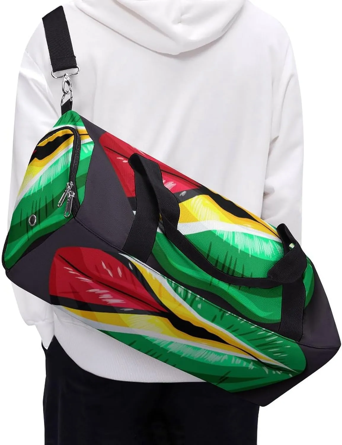 Waterproof Guyana Flag Lips Duffel Bag with Shoe Compartment Lightweight Travel Gym Bag