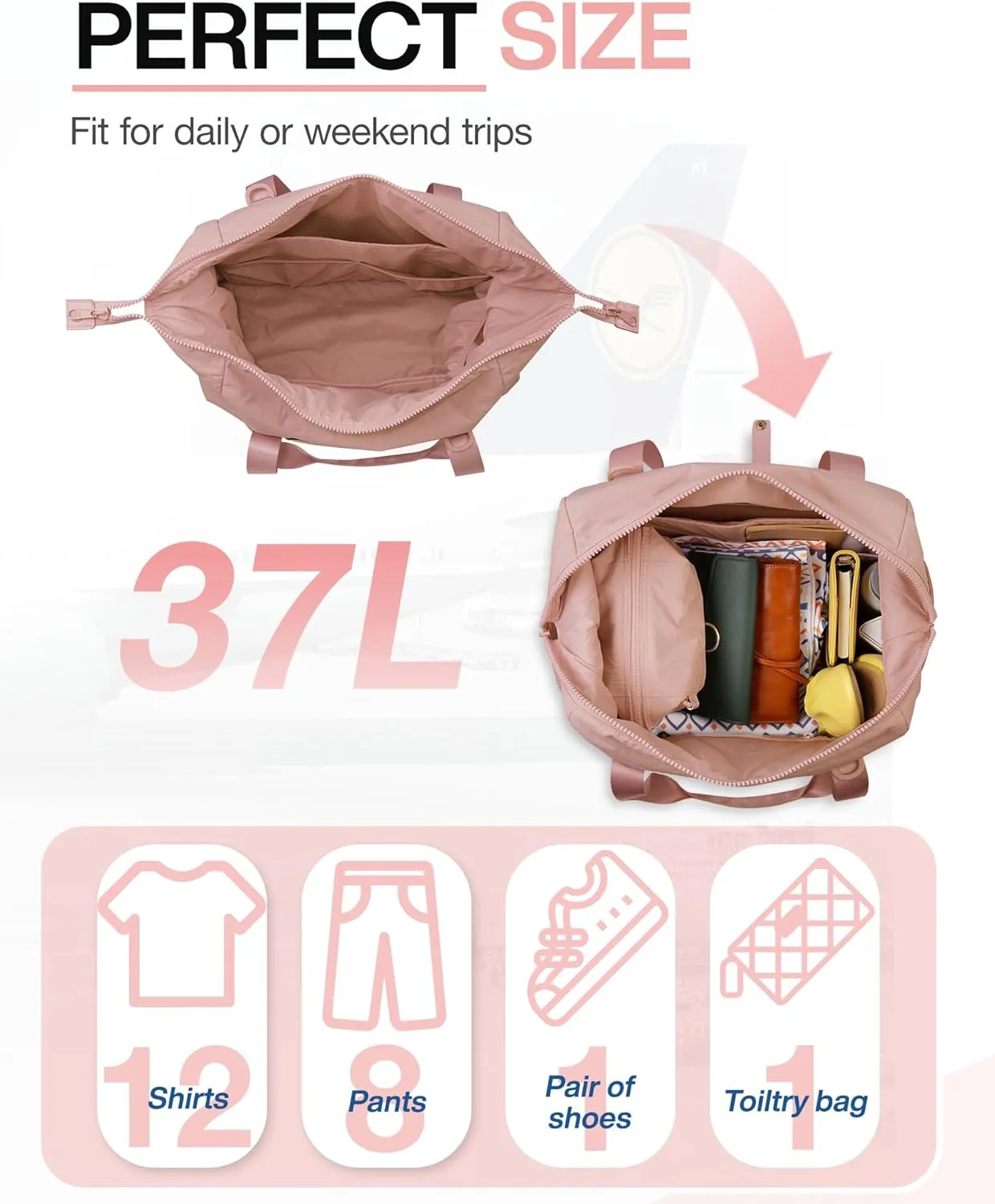 Weekender Bags for Women, BAGSMART Travel Duffel Bags with Shoe Compartment,Personal Item Travel Bag for Airlines, Carry on Overnight Tote Bag with Toiletry Bag(Dark Pink,2pcs)