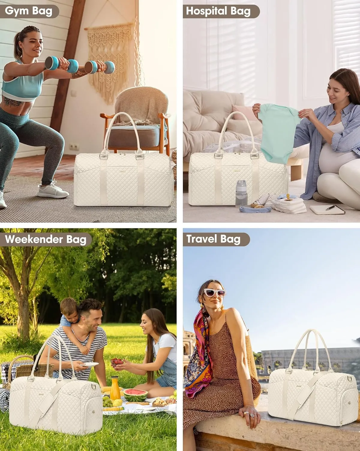Weekender Travel Duffle Bag for Women - Carry on Bag with Shoe Compartment Overnight Bags with Toiletry Bag Wet Pocket Weekend Traveling Yoga Gym Hospital Bags for Labor and Delivery Beige