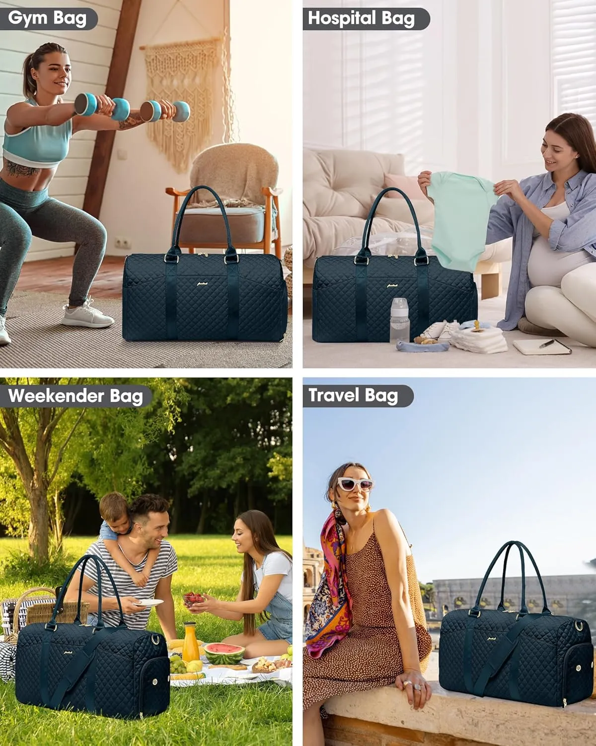 Weekender Travel Duffle Bag for Women - Carry on Bag with Shoe Compartment Overnight Bags with Toiletry Bag Wet Pocket Weekend Traveling Yoga Gym Hospital Bags for Labor and Delivery Blue