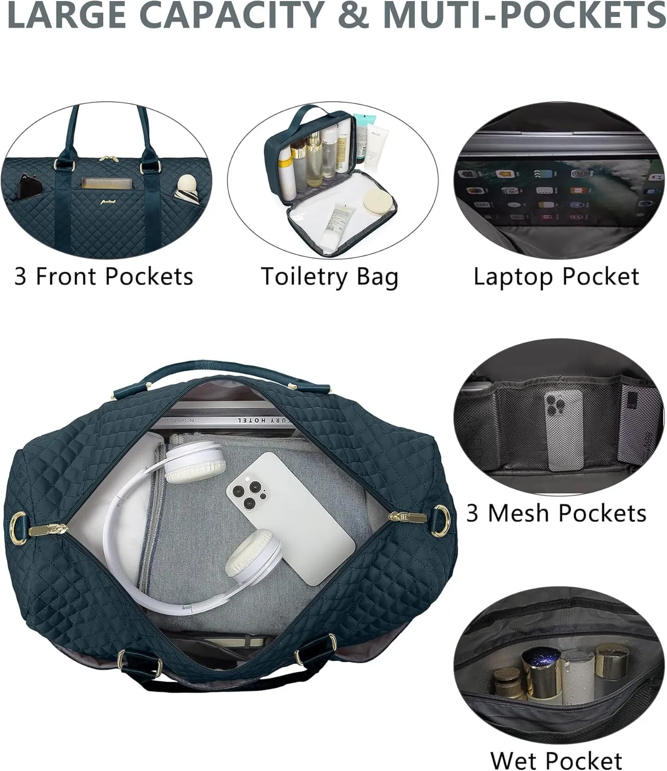 Weekender Travel Duffle Bag for Women - Carry on Bag with Shoe Compartment Overnight Bags with Toiletry Bag Wet Pocket Weekend Traveling Yoga Gym Hospital Bags for Labor and Delivery Blue