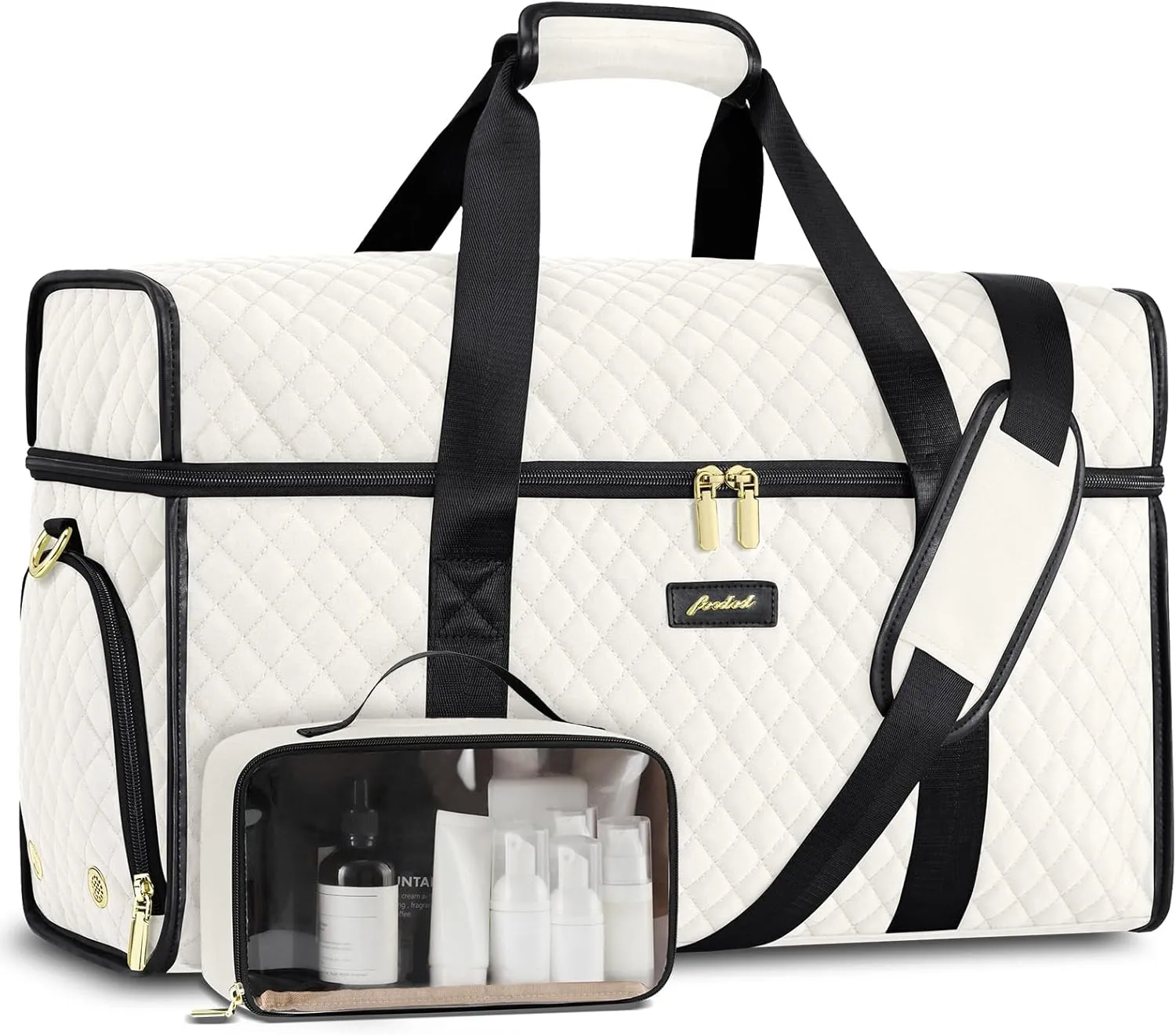 Weekender Travel Duffle Bag for Women: Overnight Bags with Shoe Compartment Carry on Bags for Airplanes with Toiletry Bag Weekend Yoga Gym Bag with Wet Pocket Beige