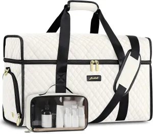 Weekender Travel Duffle Bag for Women: Overnight Bags with Shoe Compartment Carry on Bags for Airplanes with Toiletry Bag Weekend Yoga Gym Bag with Wet Pocket Beige