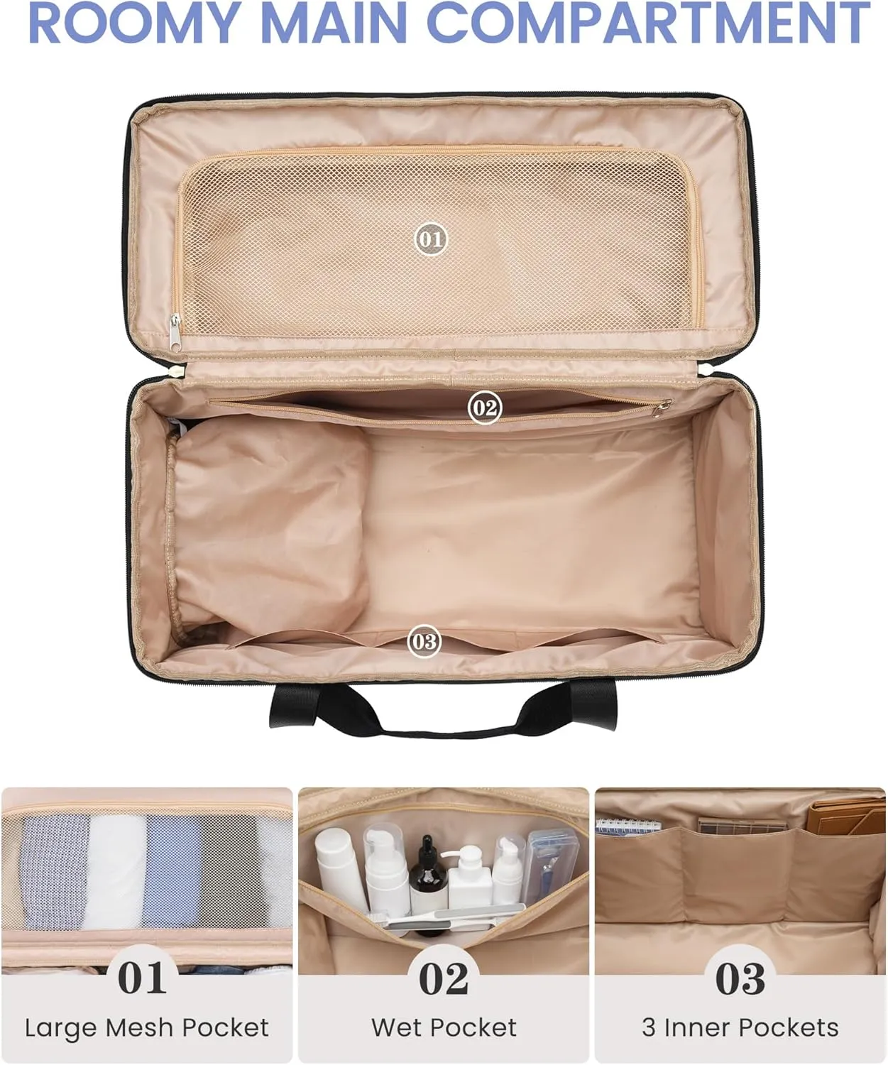 Weekender Travel Duffle Bag for Women: Overnight Bags with Shoe Compartment Carry on Bags for Airplanes with Toiletry Bag Weekend Yoga Gym Bag with Wet Pocket Beige