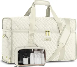 Weekender Travel Duffle Bag for Women: Overnight Bags with Shoe Compartment Carry on Bags for Airplanes with Toiletry Bag Weekend Yoga Gym Bag with Wet Pocket Beige