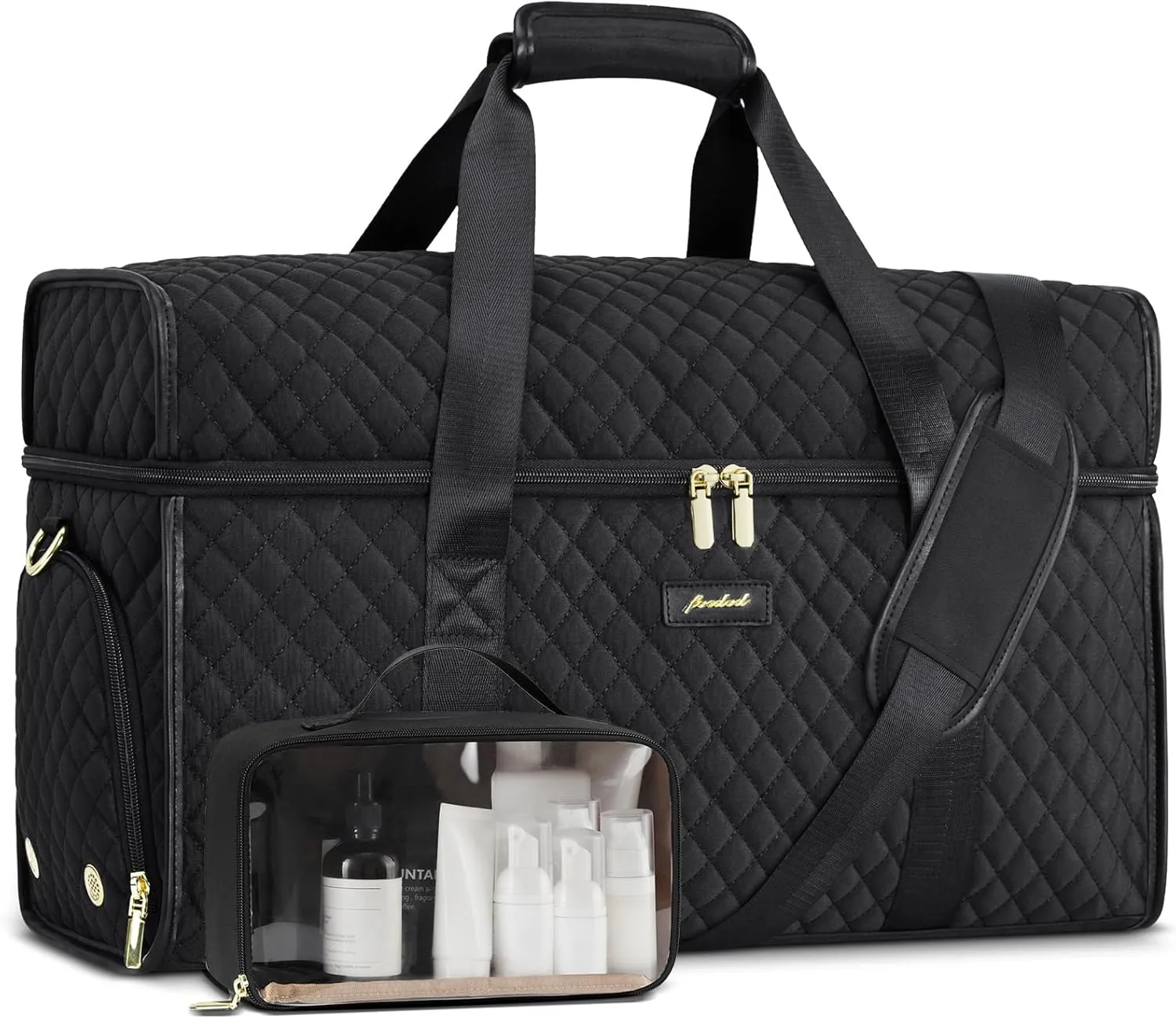 Weekender Travel Duffle Bag for Women: Overnight Bags with Shoe Compartment Carry on Bags for Airplanes with Toiletry Bag Weekend Yoga Gym Bag with Wet Pocket Black