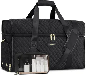 Weekender Travel Duffle Bag for Women: Overnight Bags with Shoe Compartment Carry on Bags for Airplanes with Toiletry Bag Weekend Yoga Gym Bag with Wet Pocket Black