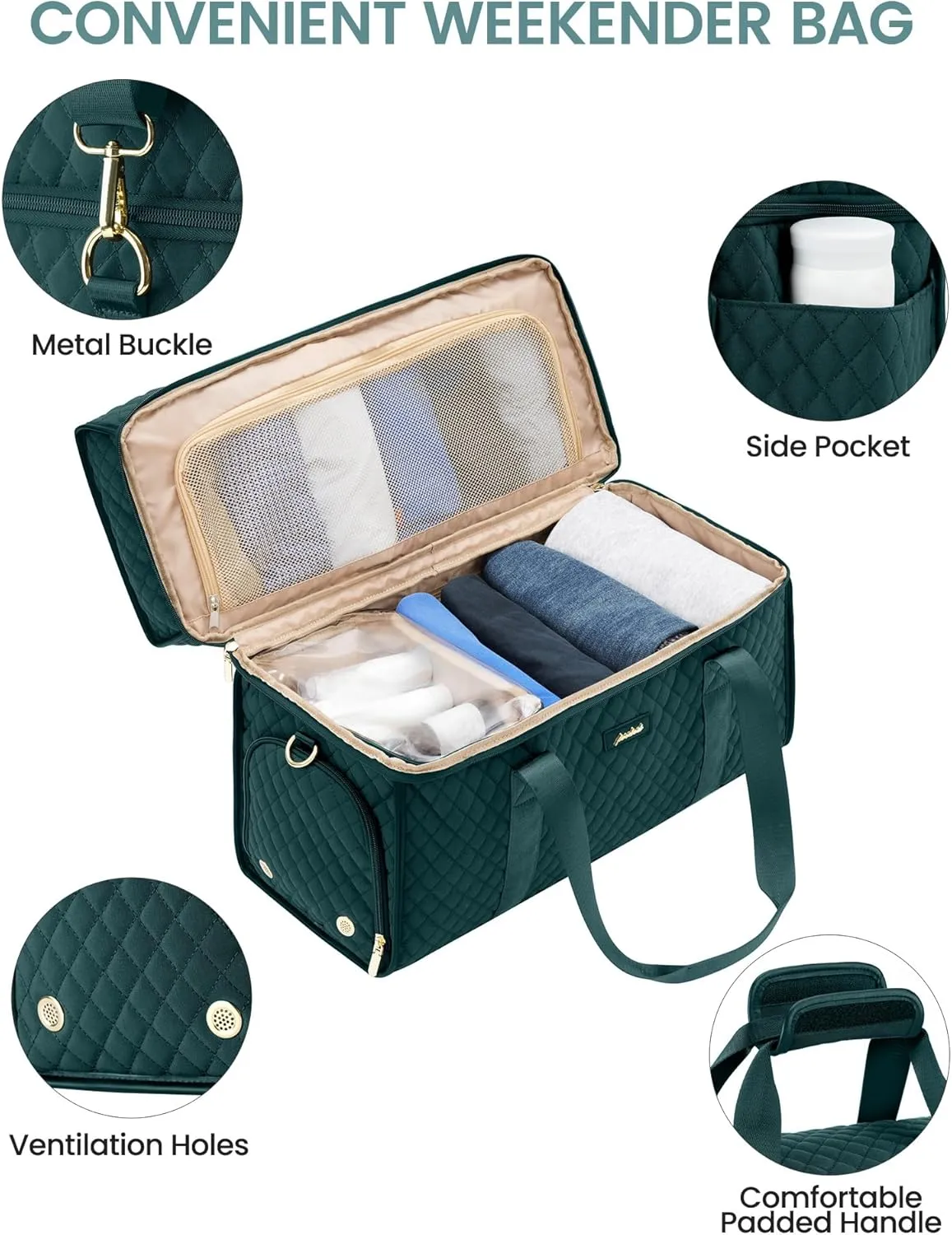 Weekender Travel Duffle Bag for Women: Overnight Bags with Shoe Compartment Carry on Bags for Airplanes with Toiletry Bag Weekend Yoga Gym Bag with Wet Pocket Green