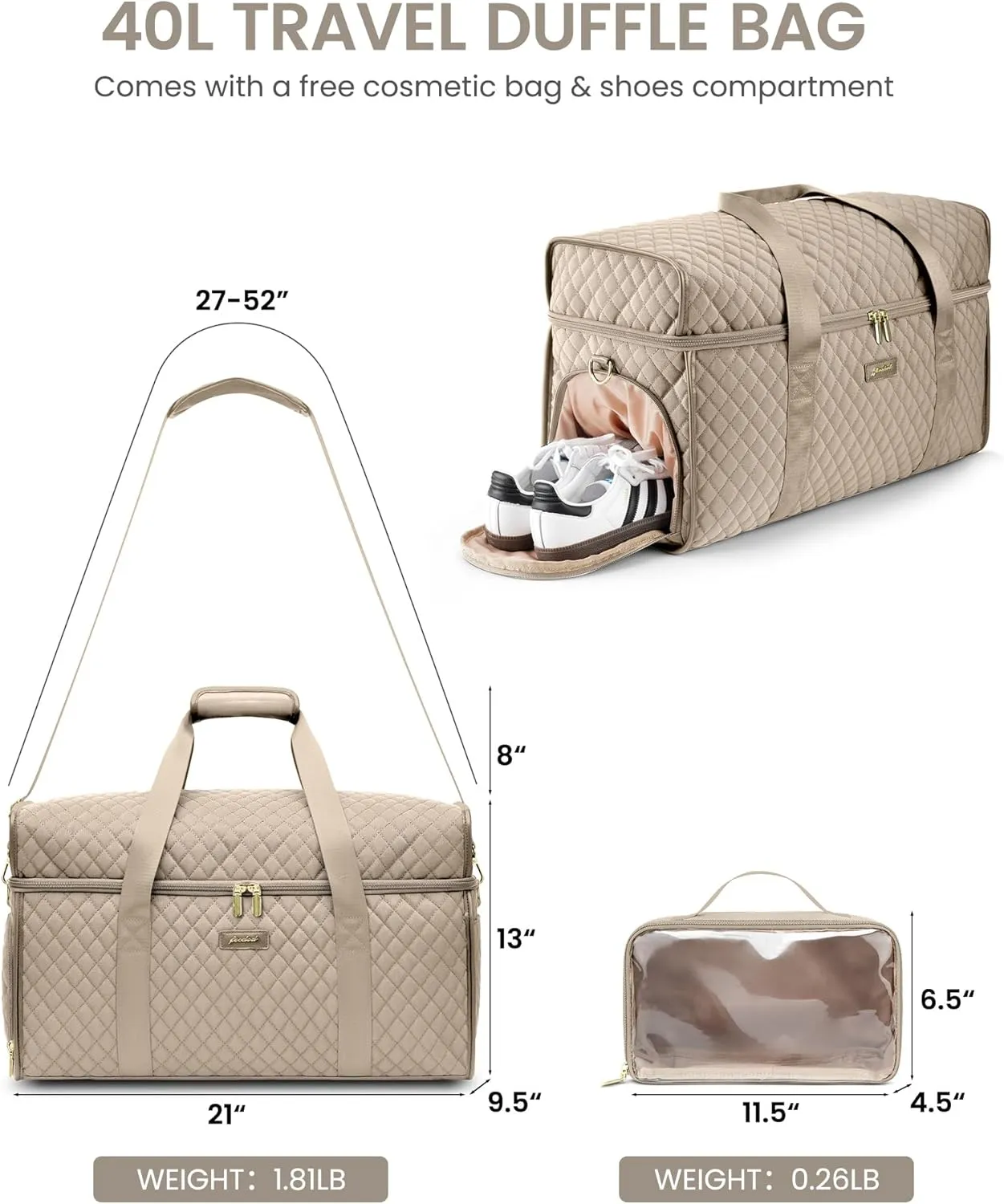 Weekender Travel Duffle Bag for Women: Overnight Bags with Shoe Compartment Carry on Bags for Airplanes with Toiletry Bag Weekend Yoga Gym Bag with Wet Pocket