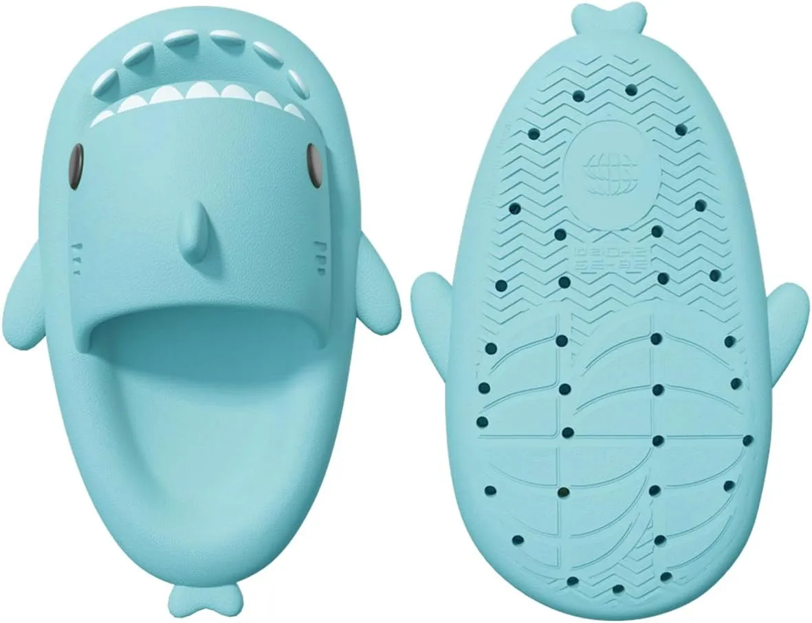 welltree Shark Slides for Women and Men Novelty Pillow Slippers Open Toe Shark Sandals Cushioned Cloud Slides