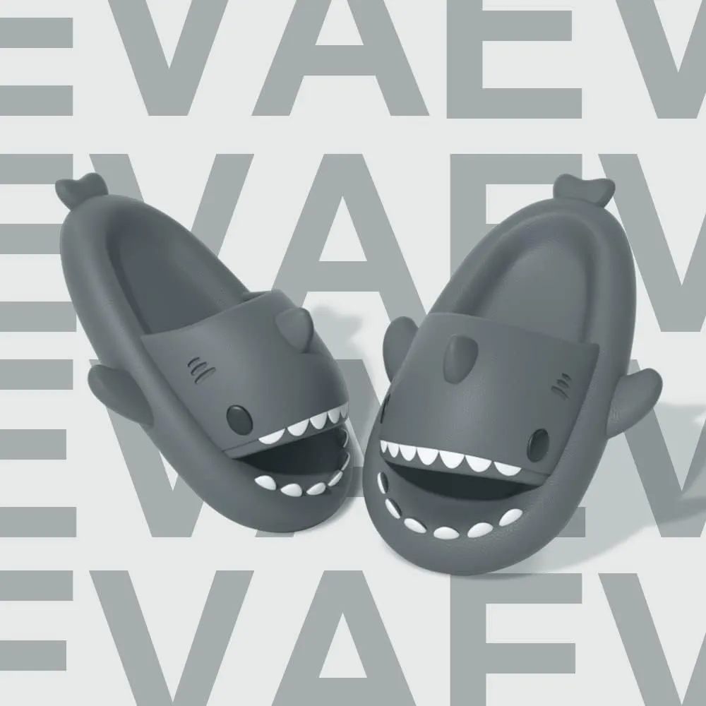 welltree Shark Slides for Women and Men Novelty Pillow Slippers Open Toe Shark Sandals Cushioned Cloud Slides