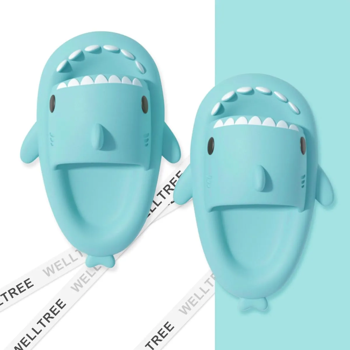 welltree Shark Slides for Women and Men Novelty Pillow Slippers Open Toe Shark Sandals Cushioned Cloud Slides