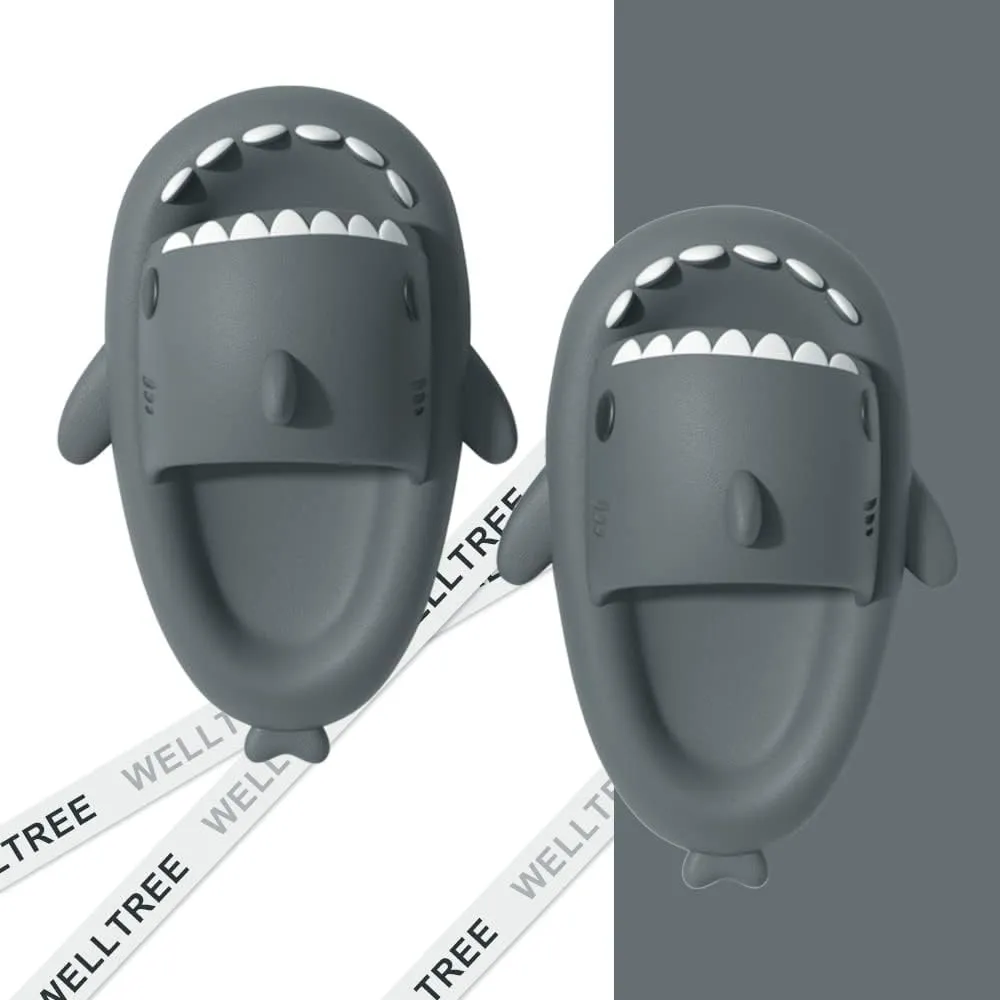 welltree Shark Slides for Women and Men Novelty Pillow Slippers Open Toe Shark Sandals Cushioned Cloud Slides