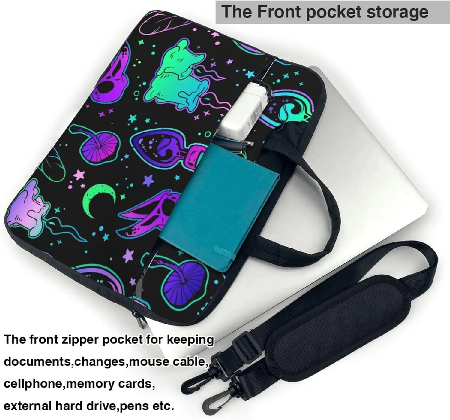 Witchcraft Cat Stars Laptop Bag Classic Slim Briefcase Messenger Bag, Spacious, Ergonomic
