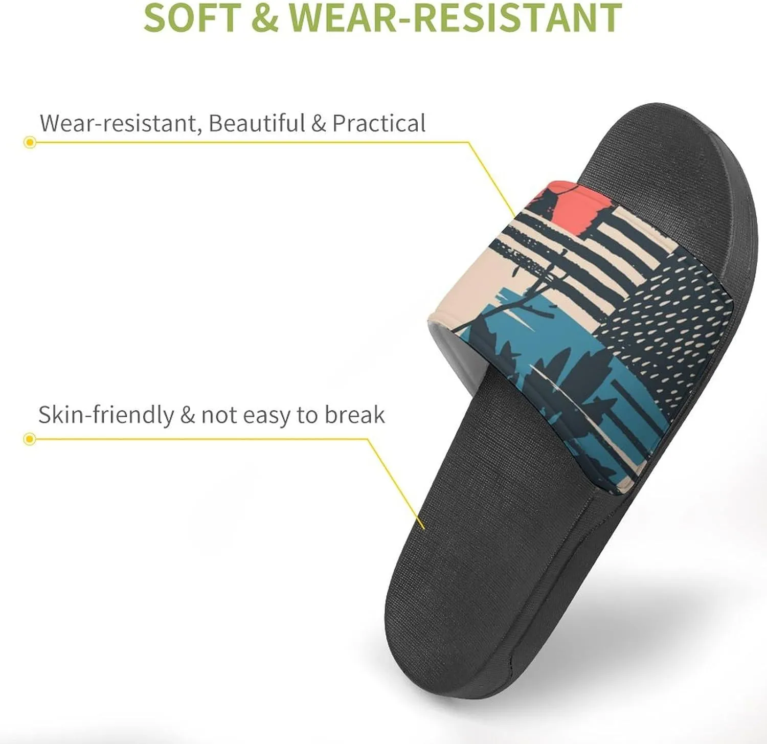Women Men Slide Slippers Sandals Shower Home Beach House Shoes Gifts, Vintage Autumn with Leaves Abstract Stripes