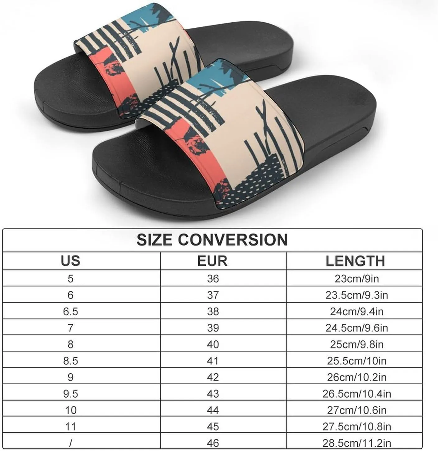 Women Men Slide Slippers Sandals Shower Home Beach House Shoes Gifts, Vintage Autumn with Leaves Abstract Stripes