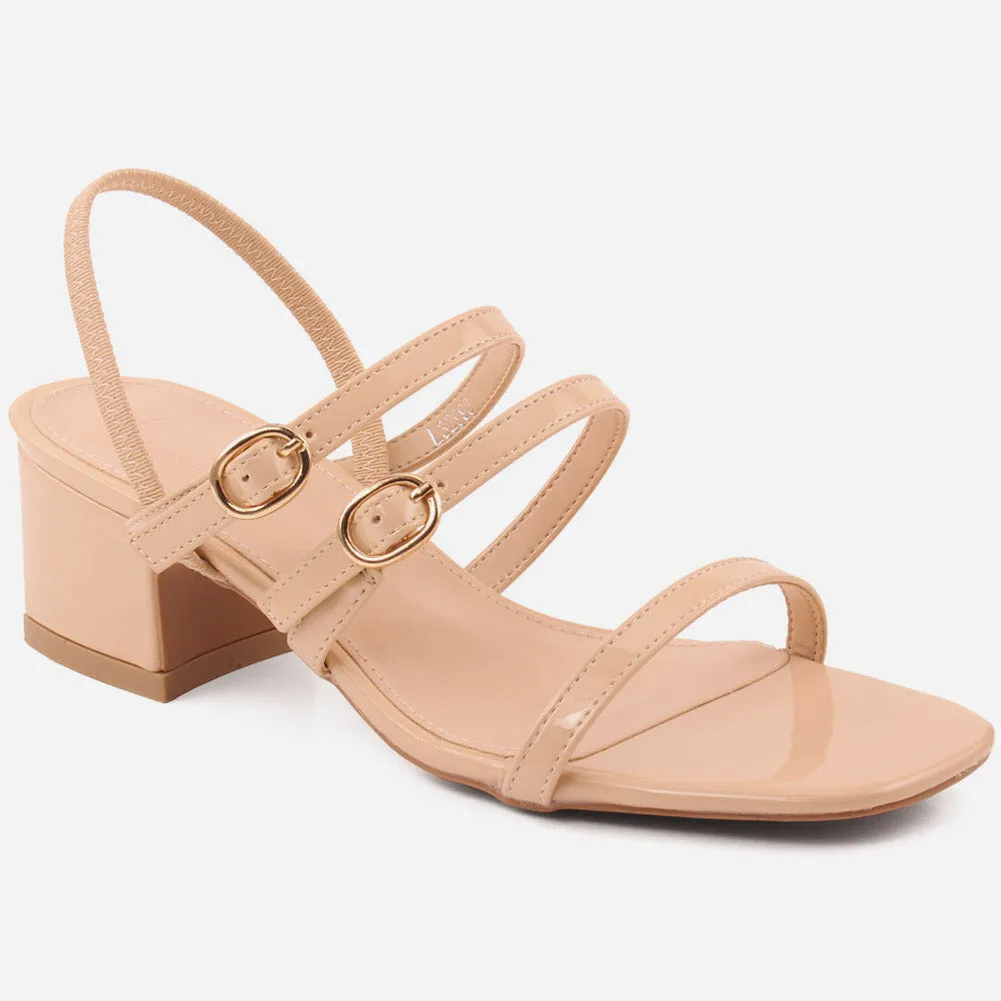 Women "VIDA" Block Heel Double Metal Strap Sandals