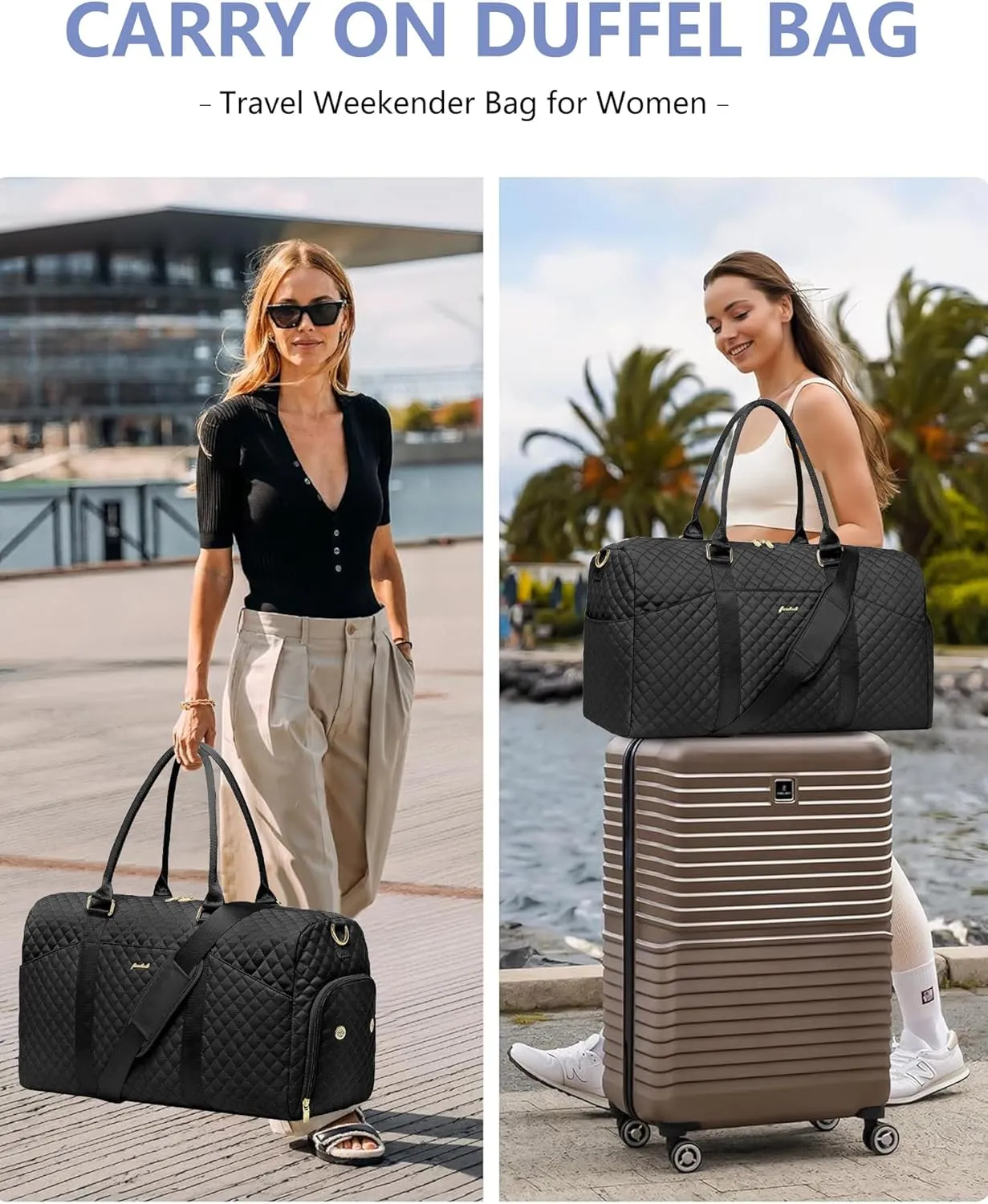 Women Weekender Travel Duffle Bag: Travel Duffel Overnight Bags with Shoe Compartment Large Carry on Tote Bag with Toiletry Bag Weekend Traveling Yoga Gym Hospital Bag for Women with Wet Pocket Black