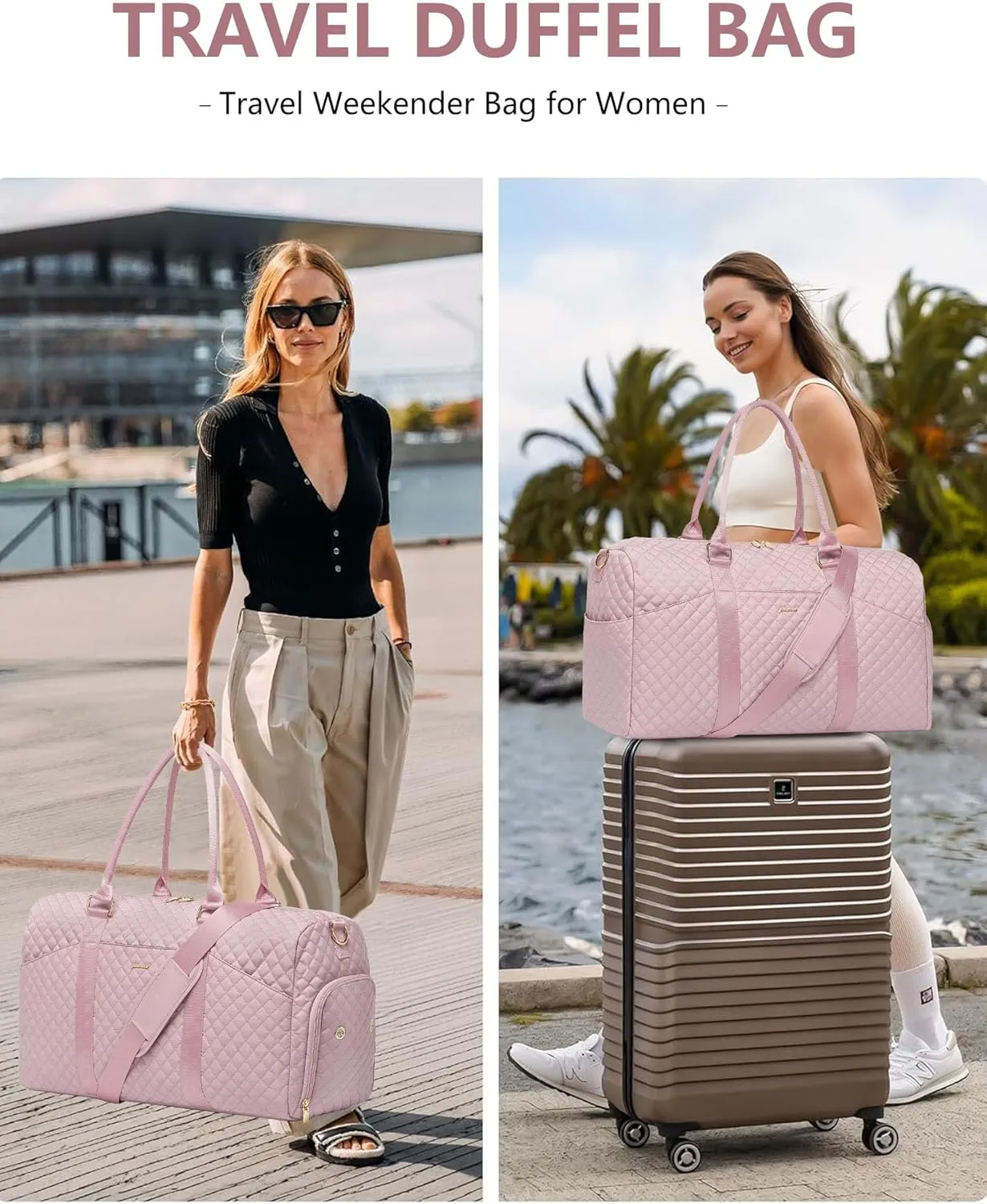 Women Weekender Travel Duffle Bag: Travel Duffel Overnight Bags with Shoe Compartment Large Carry on Tote Bag with Toiletry Bag Weekend Traveling Yoga Gym Hospital for Women with Wet Pocket Pink