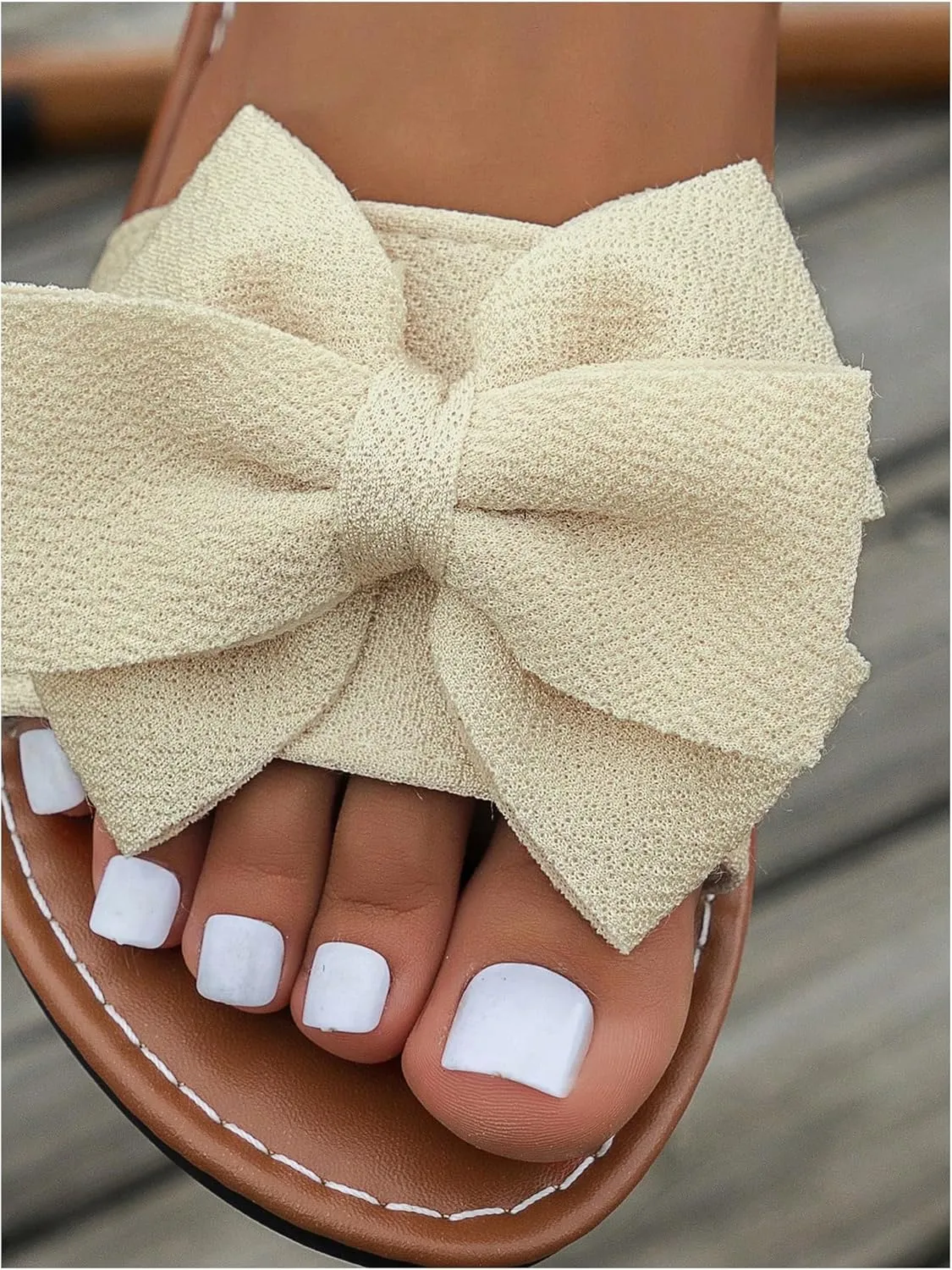 Women's Bow Flat Sandals Dressy Slide Sandals Open Toe Summer Beach Flat Shoes Slippers Slip on Slide