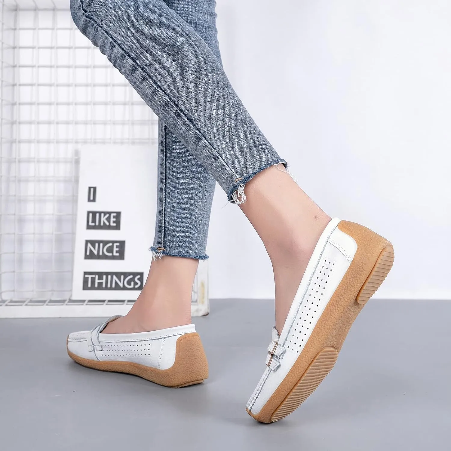 Women's Comfort Leather Loafers Casual Wild Driving Flats Anti-Collision Moccasins Soft Daily Walking Shoes