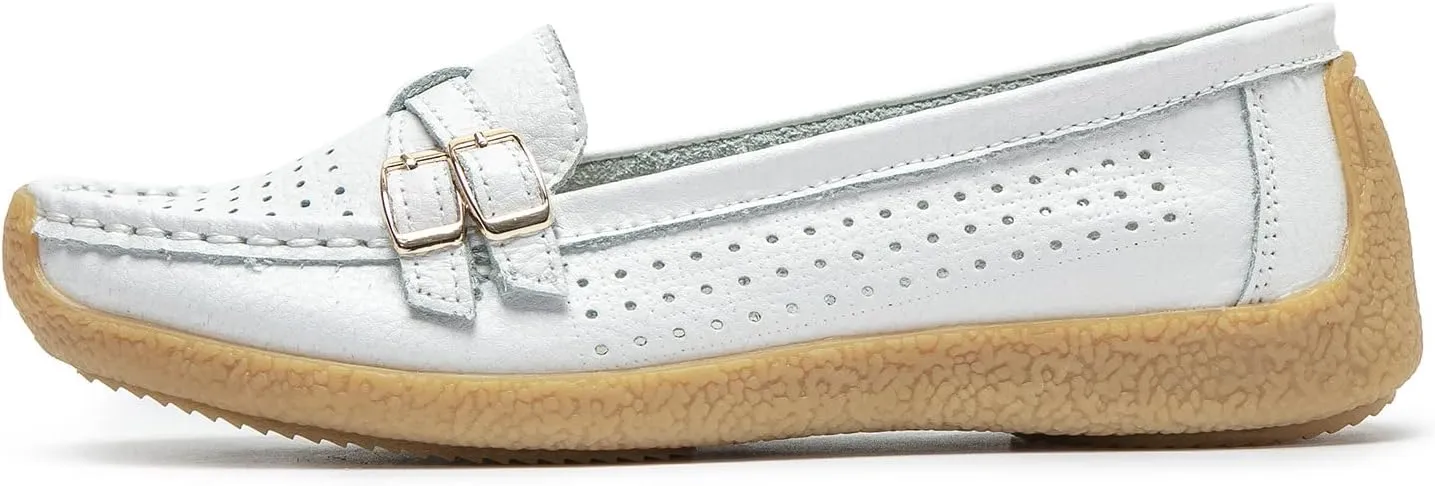 Women's Comfort Leather Loafers Casual Wild Driving Flats Anti-Collision Moccasins Soft Daily Walking Shoes