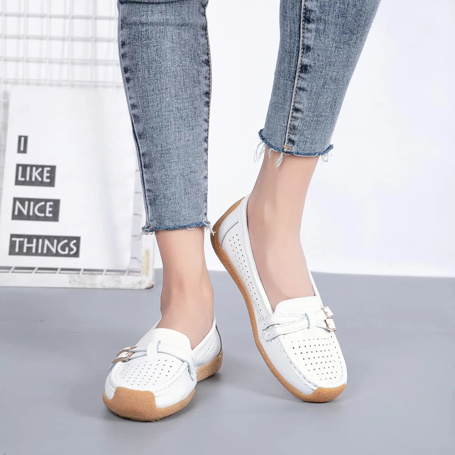 Women's Comfort Leather Loafers Casual Wild Driving Flats Anti-Collision Moccasins Soft Daily Walking Shoes