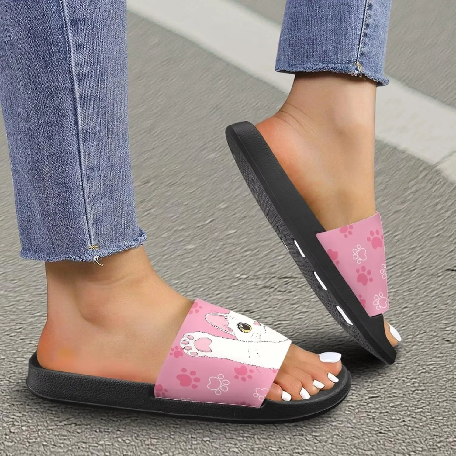 Women's Floral Printed Beach Sandals Non-Slip Soft Comfort Slide Sandals Cartoon Animal House Slippers Filp-Flops for Ladies Girls Gift for Wife Daughters Sisters Size 5-10
