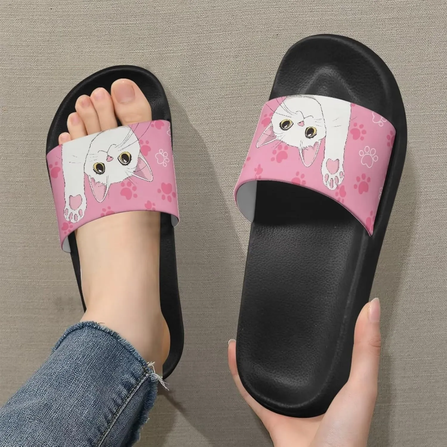 Women's Floral Printed Beach Sandals Non-Slip Soft Comfort Slide Sandals Cartoon Animal House Slippers Filp-Flops for Ladies Girls Gift for Wife Daughters Sisters Size 5-10