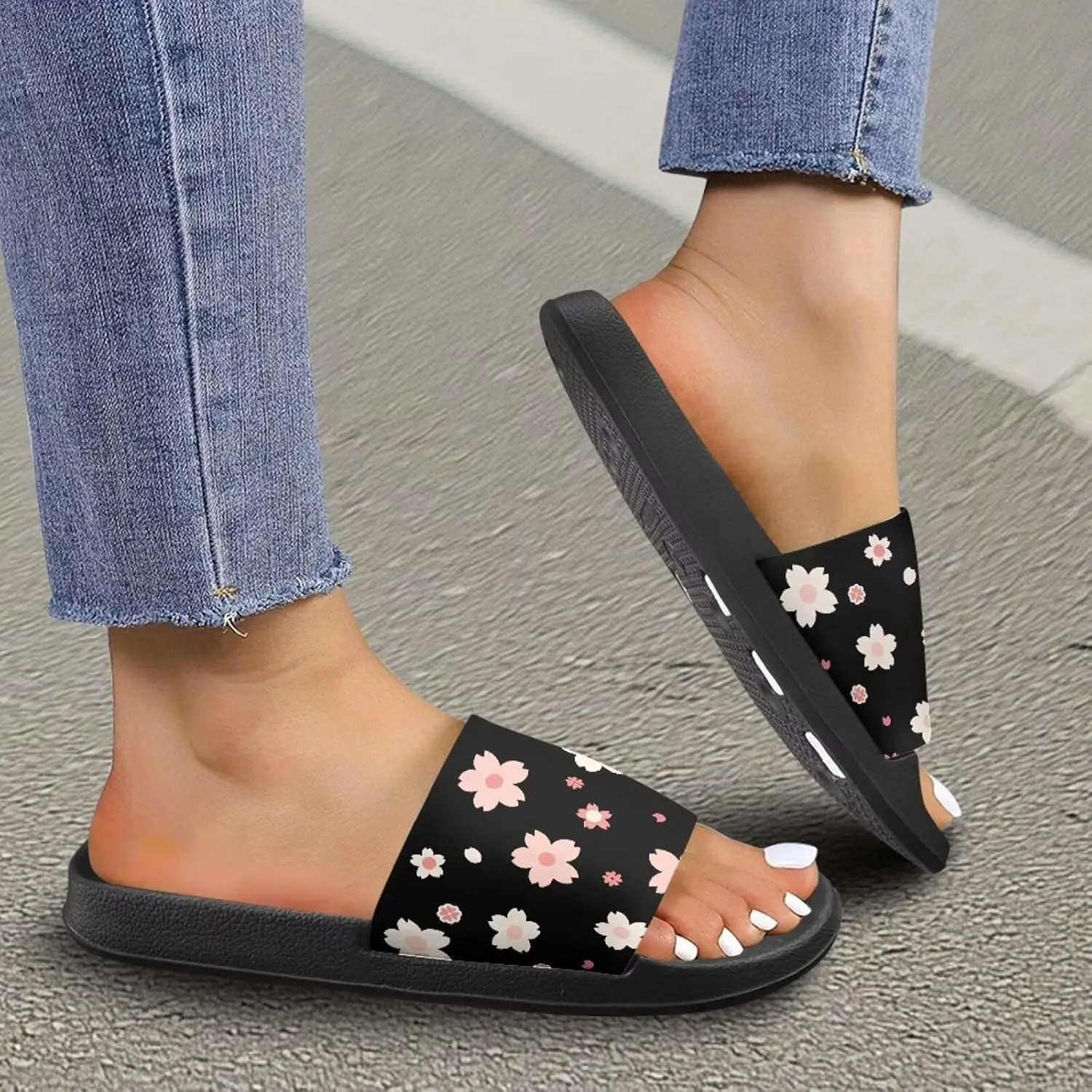 Women's Floral Printed Beach Sandals Non-Slip Soft Comfort Slide Sandals Cartoon Animal House Slippers Filp-Flops for Ladies Girls Gift for Wife Daughters Sisters Size 5-10