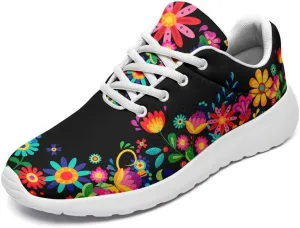 Womens Floral Walking Shoes Love Heart Print Mesh Breathable Comfort Walking Sneaker Sports Athletic Training Tennis Shoes
