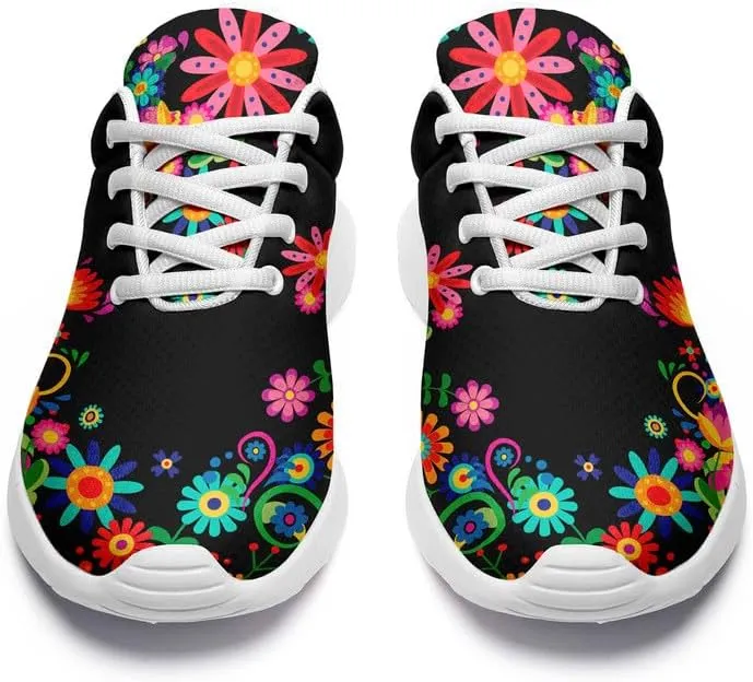 Womens Floral Walking Shoes Love Heart Print Mesh Breathable Comfort Walking Sneaker Sports Athletic Training Tennis Shoes
