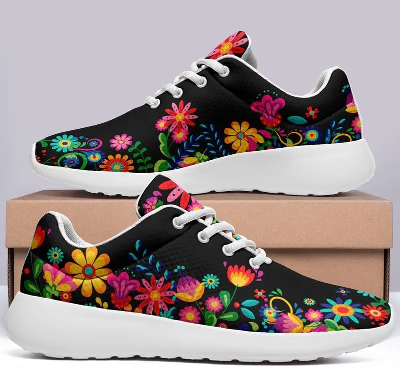 Womens Floral Walking Shoes Love Heart Print Mesh Breathable Comfort Walking Sneaker Sports Athletic Training Tennis Shoes