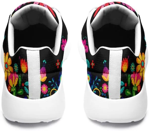 Womens Floral Walking Shoes Love Heart Print Mesh Breathable Comfort Walking Sneaker Sports Athletic Training Tennis Shoes