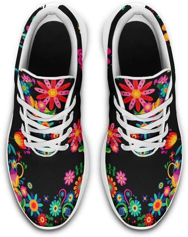 Womens Floral Walking Shoes Love Heart Print Mesh Breathable Comfort Walking Sneaker Sports Athletic Training Tennis Shoes