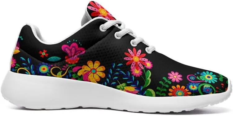 Womens Floral Walking Shoes Love Heart Print Mesh Breathable Comfort Walking Sneaker Sports Athletic Training Tennis Shoes