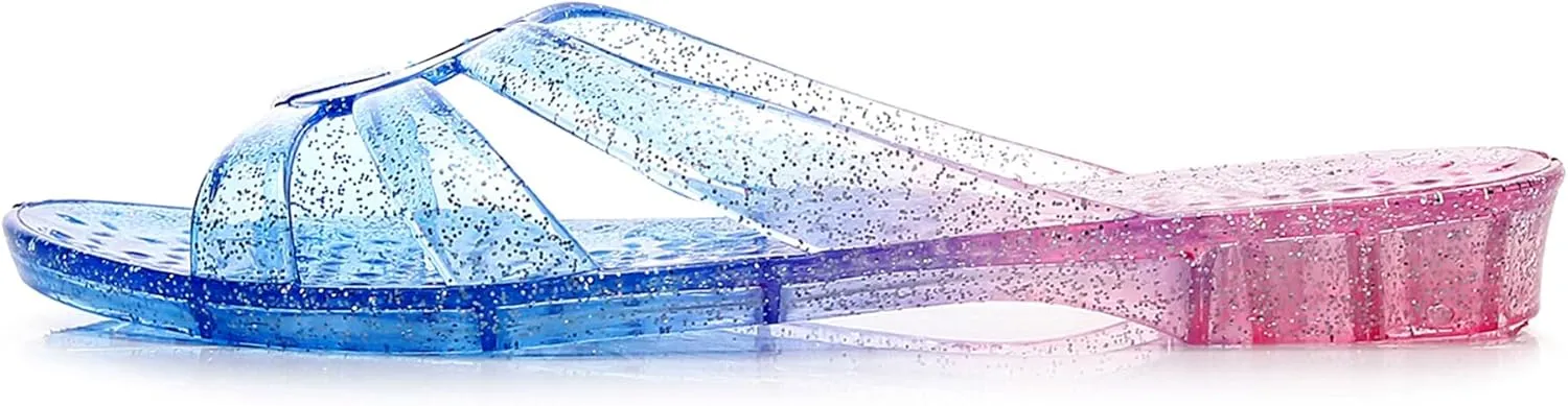 Womens Jelly Shoes, White Jellies Sandals Glitter Clear Flats Slip On Summer Beach Slippers Transparent Closed Toe Soft Slide