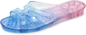 Womens Jelly Shoes, White Jellies Sandals Glitter Clear Flats Slip On Summer Beach Slippers Transparent Closed Toe Soft Slide