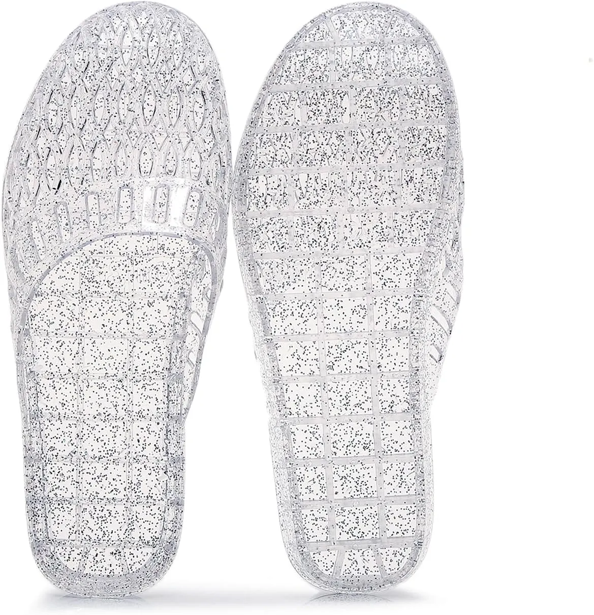 Womens Jelly Shoes, White Jellies Sandals Glitter Clear Flats Slip On Summer Beach Slippers Transparent Closed Toe Soft Slide