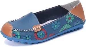 Women's Leather Floral Loafers Flats Shoes Slip-Ons