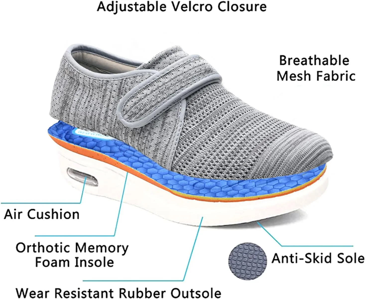 Women's Lightweight Diabetic Shoes Elderly Shoes Breathable Wide Walking Shoes Foot Swollen Shoes Non-Slip widening