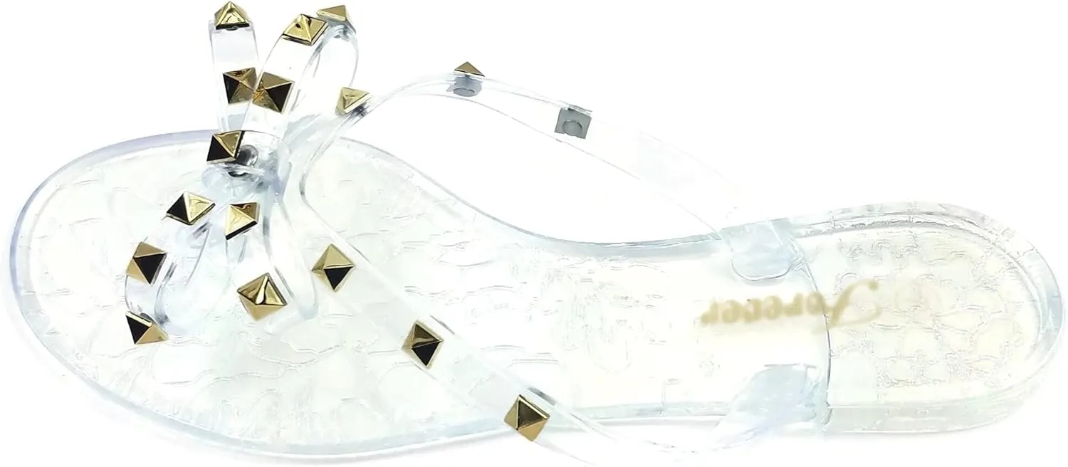 Womens Sandals Studded Jelly Bow Flip Flops