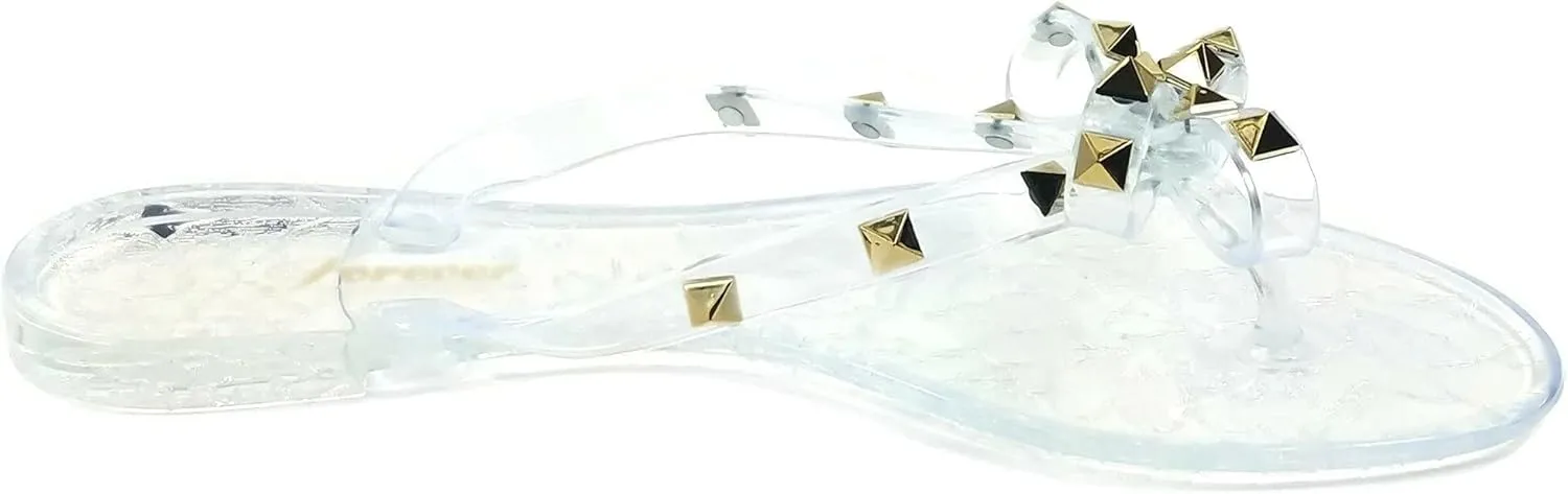 Womens Sandals Studded Jelly Bow Flip Flops