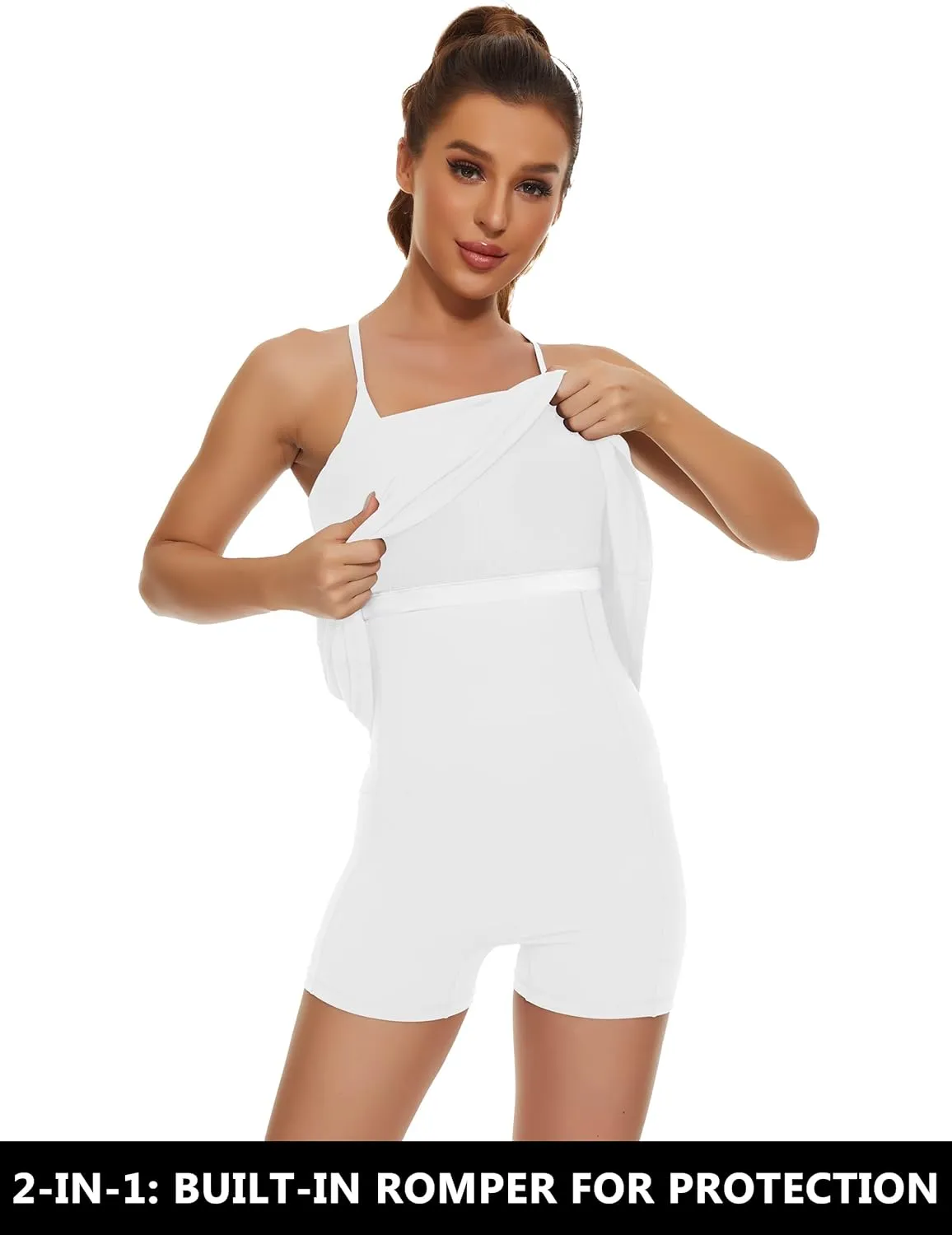 Womens Tennis Dress, 2-in-1 Golf Workout Dress with Built-in Bra & Shorts Pockets, Athletic Dresses with Adjustable Strap