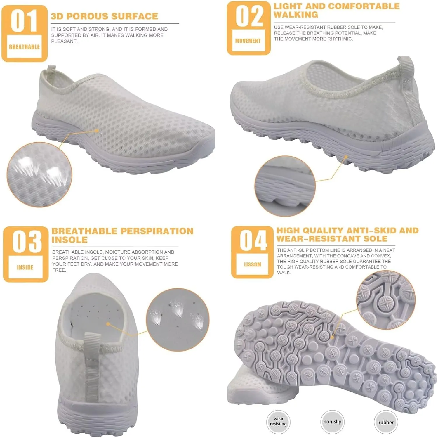 Women's Walking Shoes Men Mesh Sneaker Flat Slip On Breathable Trainers US 5-12